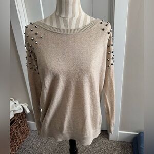 Studded Beige Angora Cashmere Sweater